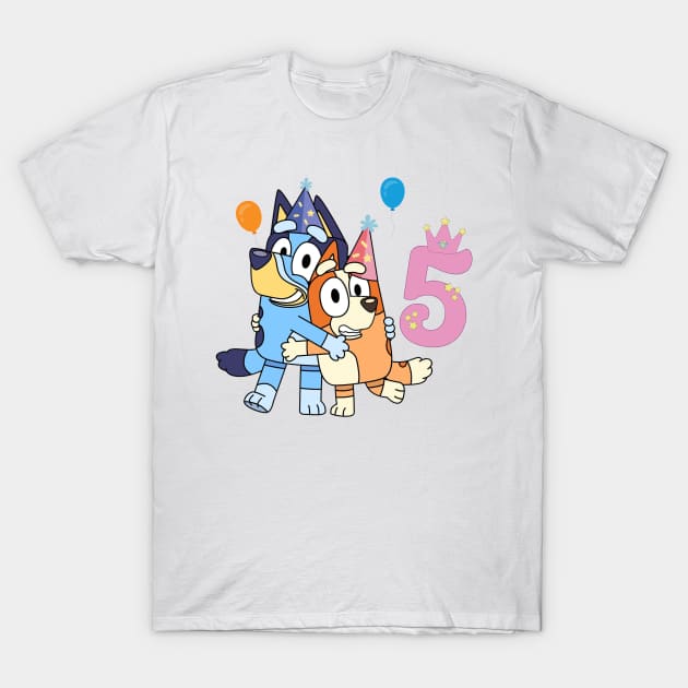 Bluey Happy 5 Years Birthday T-Shirt by EcoEssence